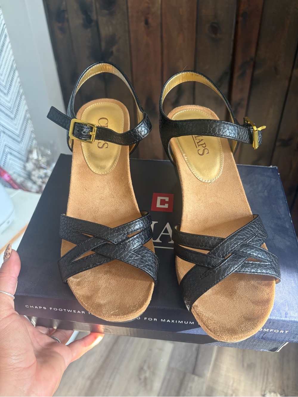 Chaps Black Strappy Buckle Women's Sandals